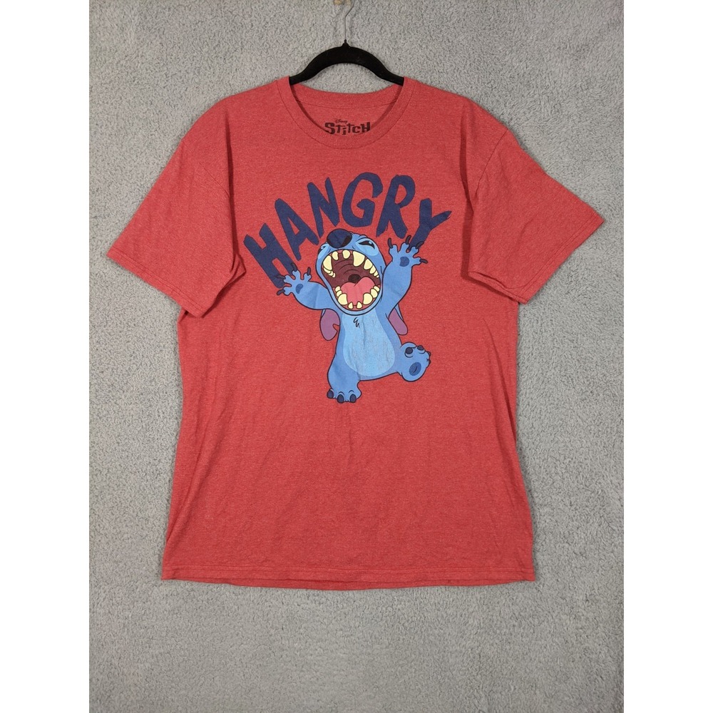 Disney Stitch Hangry Graphic T-Shirt Mens L Red Cotton Short Sleeve Cartoon